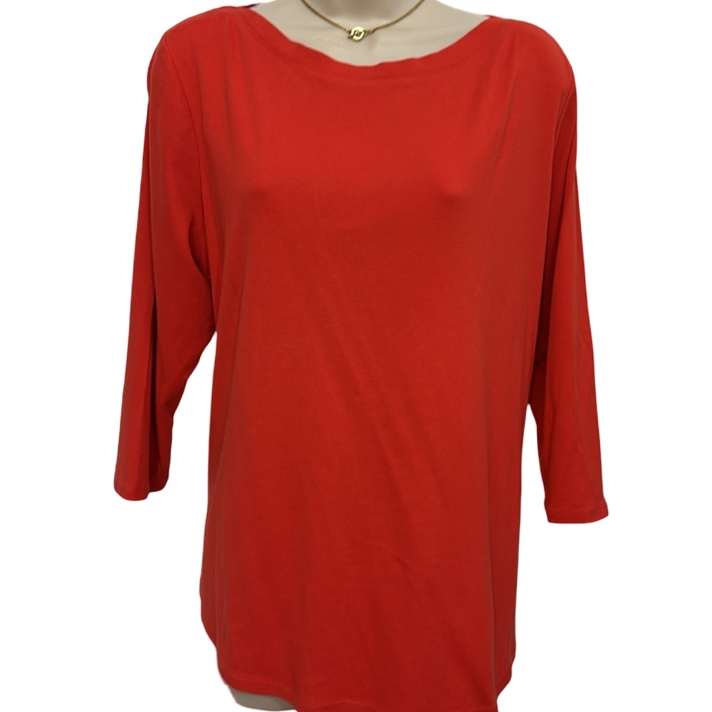 Chico’s Orange Ultimate Tee with Three-Quarter Length Sleeves - Picture 2 of 4